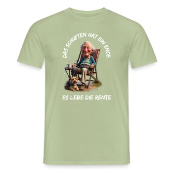 Le labeur est terminé - Vive la pension - T-shirt homme - vert sauge - Devant - AI Model Male 178 light (178cm)
