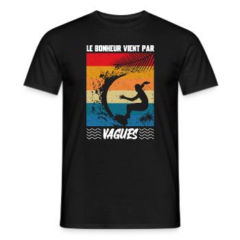 le bonheur vient par vagues - T-shirt homme - noir - Devant - AI Model Male 178 light (178cm)