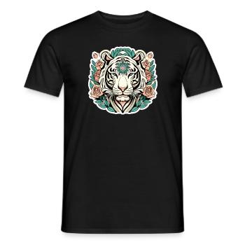 Tiger with Roses Blossoms Gift - Men's T-Shirt - black - Front - AI Model Male 178 light (178cm)