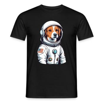 Cute dog as an astronaut in comic style - Men's T-Shirt - black - Front - AI Model Male 178 light (178cm)