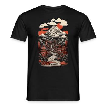 Japon Paysage Rétro Art Asiatique Splendeur - T-shirt homme - noir - Devant - AI Model Male 178 light (178cm)