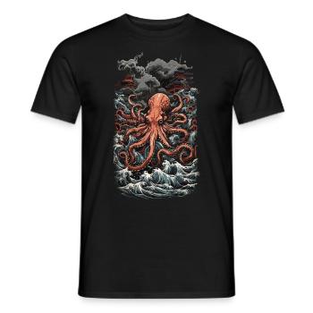 Ukiyo-E Kunst Stil Kraken Tiefsee Magie und Meer - Männer T-Shirt - Schwarz - Vorne - AI Model Male 178 light (178cm)