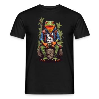 Style artistique de personnage de grenouille d’anime rétro Japon - T-shirt homme - noir - Devant - AI Model Male 178 light (178cm)