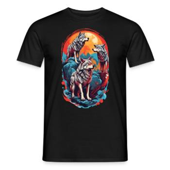 Funny Wolf Gang Colorful Moon Howling - Men's T-Shirt - black - Front - AI Model Male 178 light (178cm)