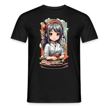 Kawaii Anime Sushi Master Manga Design - T-shirt homme - noir - Devant - AI Model Male 178 light (178cm)