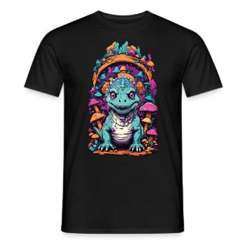 Psychedelic Pilze mit Dinosaurier Fantasiewelt - Männer T-Shirt - Schwarz - Vorne - AI Model Male 178 light (178cm)
