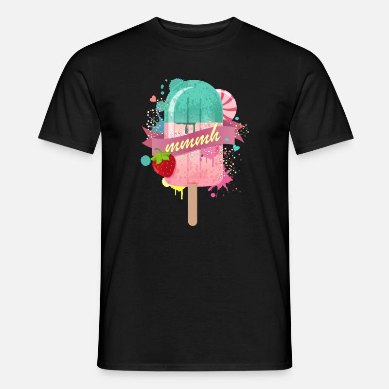 Eis am Stiel mit Erdbeere - Männer T-Shirt - Schwarz