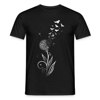 Pissenlit en filigrane avec volée d'oiseaux. - T-shirt homme - noir - Devant - AI Model Male 178 light (178cm)
