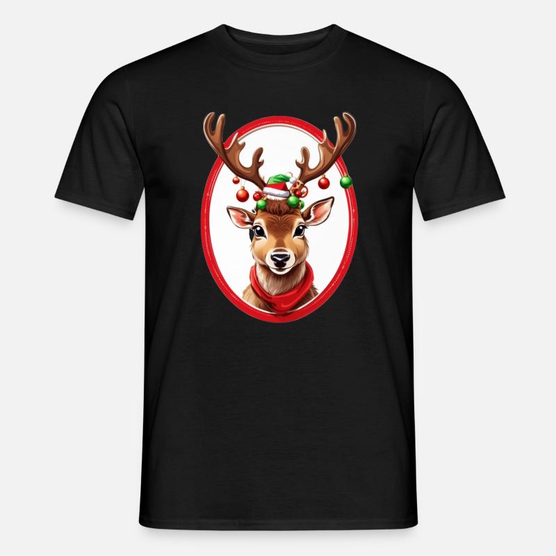 Rentier mit Weihnachtskugeln - Männer T-Shirt - Schwarz