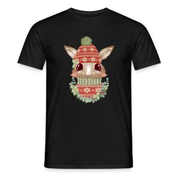 brown rabbit with sweater, bobble hat & wreath - Men's T-Shirt - black - Front - AI Model Male 178 light (178cm)