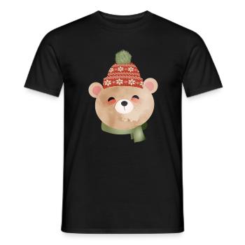 cute bear with bobble hat and scarf in winter - Men's T-Shirt - black - Front - AI Model Male 178 light (178cm)