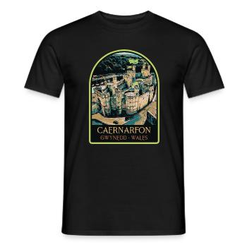 Illustration Caernarfon Castle, Wales, UK - Men's T-Shirt - black - Front - AI Model Male 178 light (178cm)