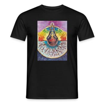 Spiritueller Meditationsbaum mit Chakras - Männer T-Shirt - Schwarz - Vorne - AI Model Male 178 light (178cm)