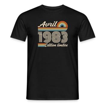  Avril 1983 anniversaire rétro 1983 April 1983 - T-shirt homme - noir - Devant - AI Model Male 178 light (178cm)