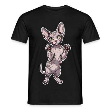 Cute Sphynx Cat Standing Posture Portrait - Men's T-Shirt - black - Front - AI Model Male 178 light (178cm)