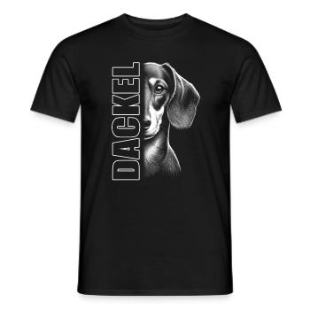 Dackel Porträt mit vertikalem Schriftzug - Männer T-Shirt - Schwarz - Vorne - AI Model Male 178 light (178cm)