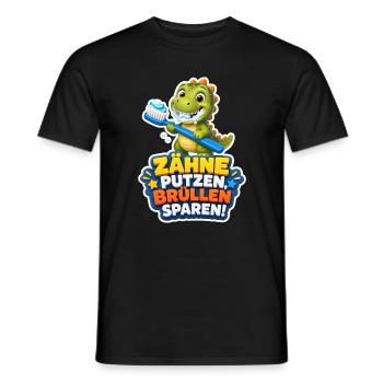 Dino Zähne putzen Brüllen sparen Spruch Kinder - Männer T-Shirt - Schwarz - Vorne - AI Model Male 178 light (178cm)