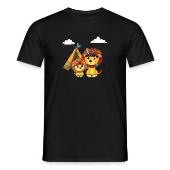 Lion Lion Lion Lions motif with tent as an Indian - Men's T-Shirt - black - Front - AI Model Male 178 light (178cm)