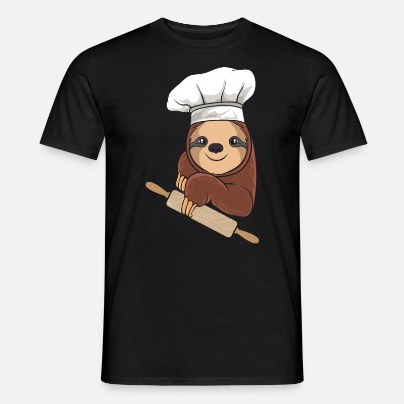 Faultier Bäcker - Backen - Männer T-Shirt - Schwarz