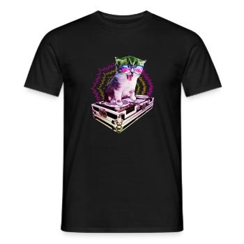 Katze Brille Turntable DJ Disco Club Nachtleben - Männer T-Shirt - Schwarz - Vorne - AI Model Male 178 light (178cm)