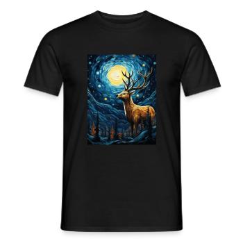 Cerf, Van Gogh, Nuit Étoilée, Animal - T-shirt homme - noir - Devant - AI Model Male 178 light (178cm)