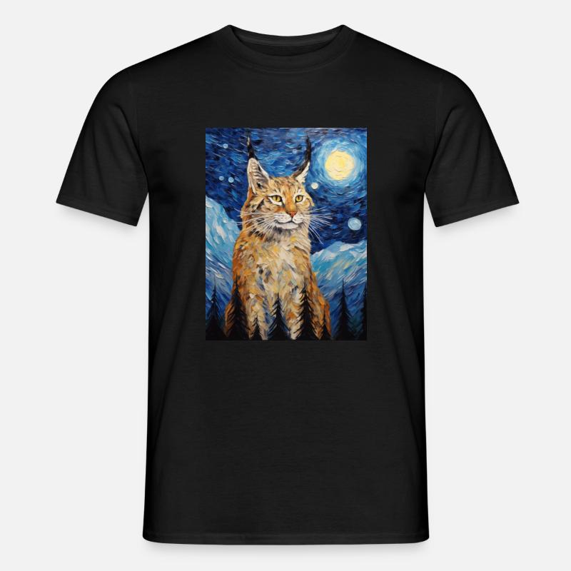 luchs, van gogh, sternennacht, tier - Männer T-Shirt - Schwarz
