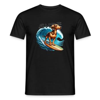 Dachshund hunting dog surfer with dogs summer and surf - Men's T-Shirt - black - Front - AI Model Male 178 light (178cm)