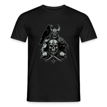 Wikinger mit Schwert und Rabe auf Schädel - Männer T-Shirt - Schwarz - Vorne - AI Model Male 178 light (178cm)