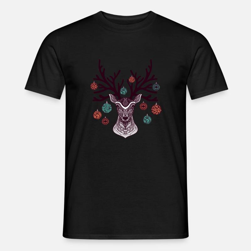 Hirsch mit Christbaumkugeln am Geweih - Männer T-Shirt - Schwarz