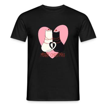 Pfotschafter Christmas - Two cats and heart - Men's T-Shirt - black - Front - AI Model Male 178 light (178cm)