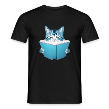 Bücher Kater Katze Lesen Kätzchen Buch Hauskatze - Männer T-Shirt - Schwarz - Vorne - AI Model Male 178 light (178cm)