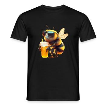 Abeille cool avec bière et lunettes de soleil - T-shirt homme - noir - Devant - AI Model Male 178 light (178cm)