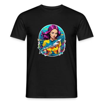 Shark and Woman - Men's T-Shirt - black - Front - AI Model Male 178 light (178cm)
