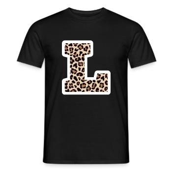 lettre L motif léopard -idée cadeau d’anniversaire - T-shirt homme - noir - Devant - AI Model Male 178 light (178cm)
