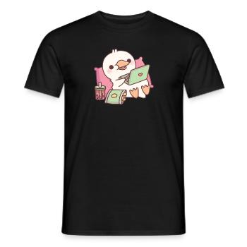 Cute Duck Chilling With Laptop And Snacks - Men's T-Shirt - black - Front - AI Model Male 178 light (178cm)