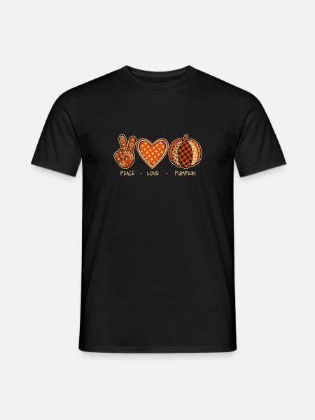 Peace Love Pumpkin Kürbis Herbst Ästhetik - Männer T-Shirt - Schwarz