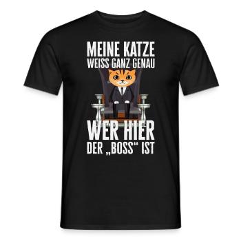Wer hier der Boss ist - Lustiges Katzen Design - Männer T-Shirt - Schwarz - Vorne - AI Model Male 178 light (178cm)