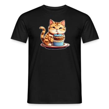 Niedliche dicke Katze mit Cup Cake - Männer T-Shirt - Schwarz - Vorne - AI Model Male 178 light (178cm)