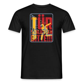 Tuer schliessen bitte | Farben änderbar - Männer T-Shirt - Schwarz - Vorne - AI Model Male 178 light (178cm)