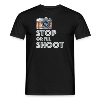 Stop, otherwise I'll shoot | Photo, Camera, Art - Men's T-Shirt - black - Front - AI Model Male 178 light (178cm)