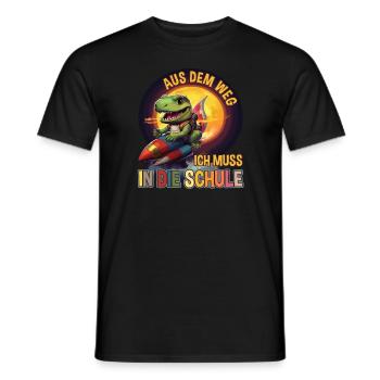 Einschulung 2023 Schulkind Dino Rakete Schultüte - Männer T-Shirt - Schwarz - Vorne - AI Model Male 178 light (178cm)