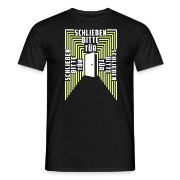 Tür schließen bitte | Farben änderbar - Männer T-Shirt - Schwarz - Vorne - AI Model Male 178 light (178cm)