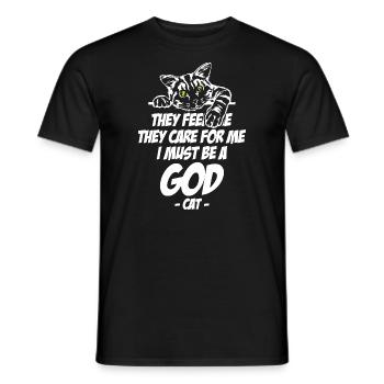 Cat Lover They Feed Me I Must Be A God - Männer T-Shirt - Schwarz - Vorne - AI Model Male 178 light (178cm)