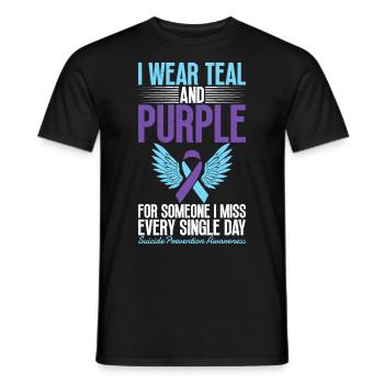 Je porte du sarcelle et du violet pour la conscience - T-shirt homme - noir - Devant - AI Model Male 178 light (178cm)