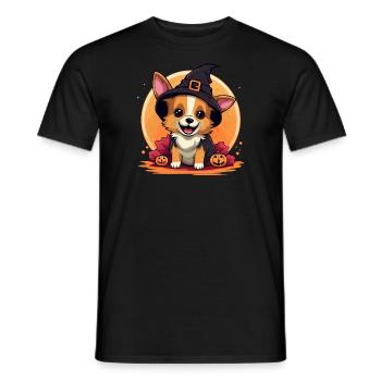 Chiot d’Halloween avec citrouille - T-shirt homme - noir - Devant - AI Model Male 178 light (178cm)
