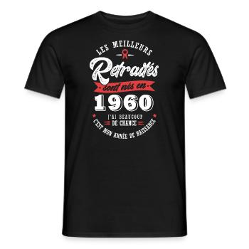 1960 anniversaire retraité né en 1960 - T-shirt homme - noir - Devant - AI Model Male 178 light (178cm)