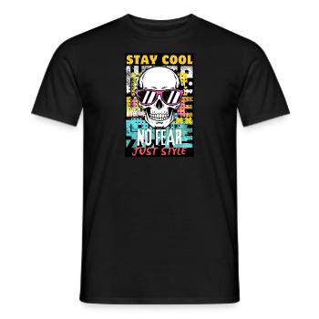 COOL BLEIBEN – KEINE ANGST, NUR STYLE - Männer T-Shirt - Schwarz - Vorne - AI Model Male 178 light (178cm)
