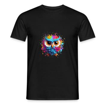 LUSTIGE BUNTE EULE - Männer T-Shirt - Schwarz - Vorne - AI Model Male 178 light (178cm)