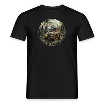 Defender 90 Open Road Real Habitat Off-Road 4x4 - Männer T-Shirt - Schwarz - Vorne - AI Model Male 178 light (178cm)