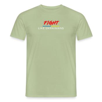Combattez comme les Ukrainiens - T-shirt homme - vert sauge - Devant - AI Model Male 178 light (178cm)